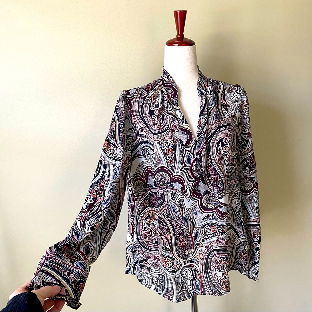 WHBM Sheer Lightweight Blouse, Multicolored Paisley, Long Sleeve, Size 6